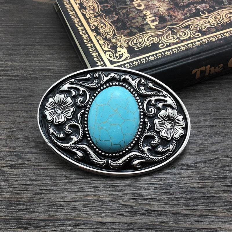 YOQUCOL Vintage American Western Cowboy Turquoise,Stone Belt Buckle for Men - Image 3
